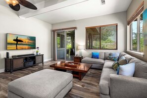 Townhome, Multiple Beds, Lanai, Garden View (Kulalani at Mauna Lani 205) | Living area | 42-inch flat-screen TV with digital channels