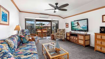 Condo, 1 King Bed with Sofa bed, Balcony, Partial Ocean View (Kona Isle B38) | Living area | 42-inch flat-screen TV with digital channels