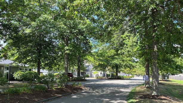 A quiet residential street lined with trees and houses. - Ocean Park Meadows. 2-bedroom, 1.5 baths condo in Old Orchard Beach. (Old Orchard Beach)