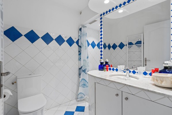 Séchoir à cheveux, serviettes fournies, savon, shampooing