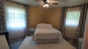 1 bedroom, desk, iron/ironing board, travel cot