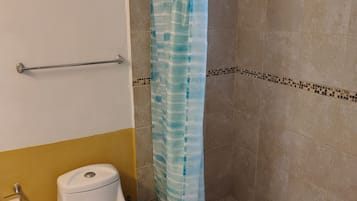 Hair dryer, towels, soap