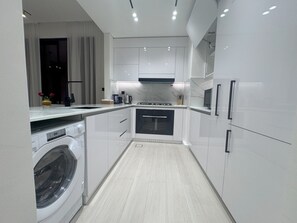 Fridge, microwave, oven, dishwasher