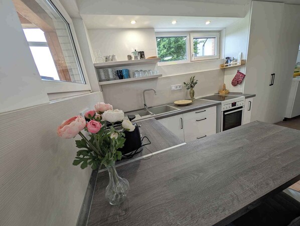 Fridge, microwave, oven, stovetop - Holiday apartment with quiet location, air conditioning, Wi-Fi and lake view (Zamárdi)