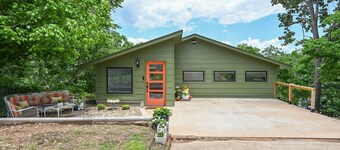 That 70's House! Lake front w Boat & Fishing Dock, Hot Tub & Fire Pits in Eucha!