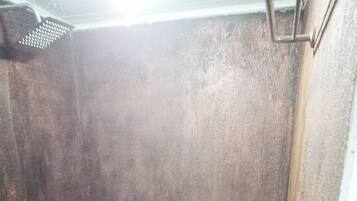 Shower, towels, soap, shampoo