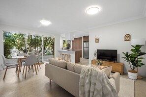 Apartment, 2 Bedrooms, Pool View | Living area | Flat-screen TV - Burleigh Breeze 2 Bed Beach Walk (Burleigh Heads)