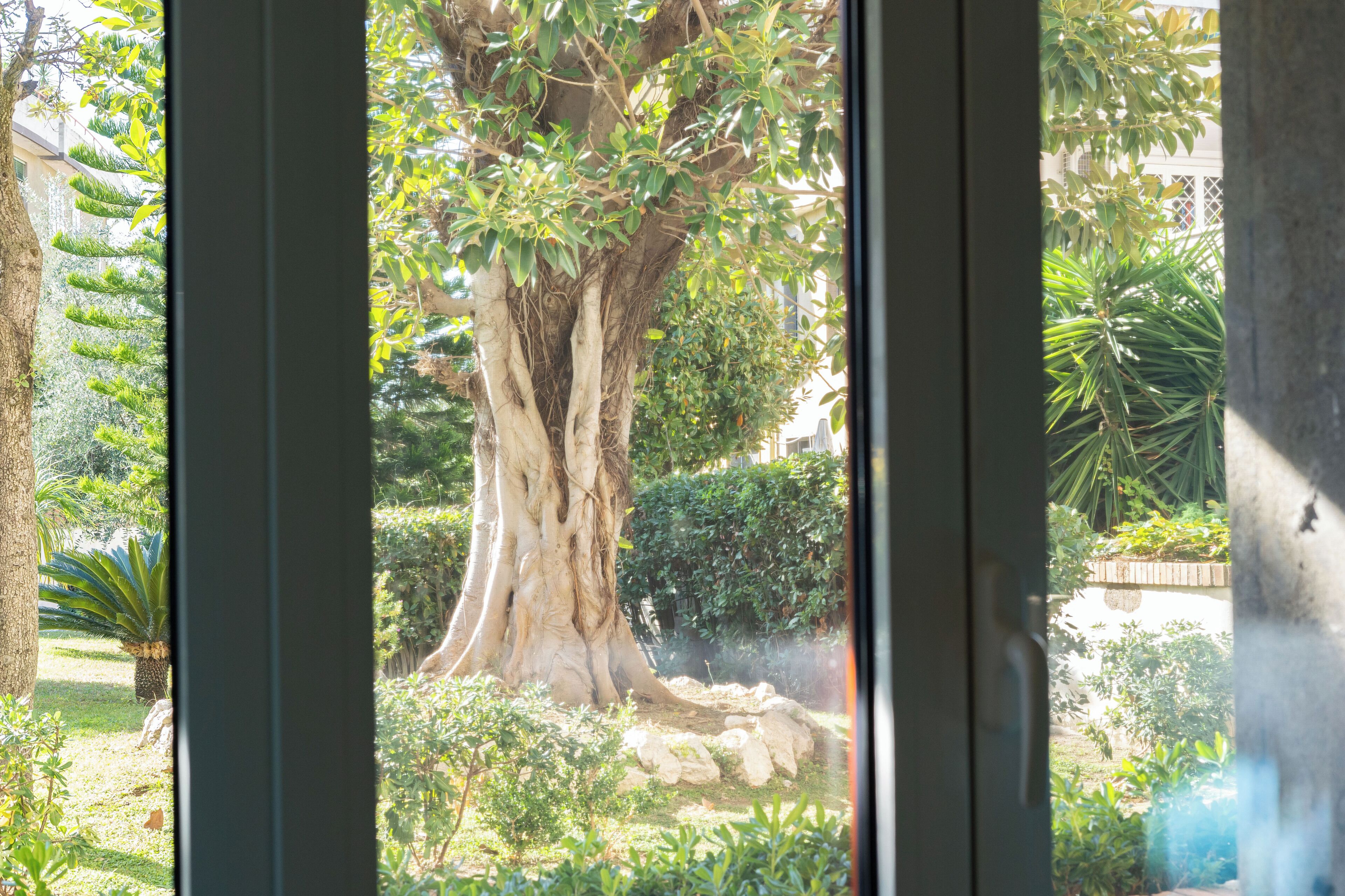 Deluxe vierpersoonskamer, uitzicht op tuin | Uitzicht vanuit de kamer