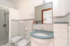 Regadera, secadora de cabello, bidet, toallas 