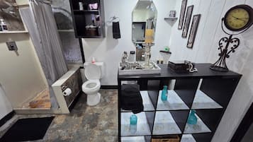 Eco-friendly toiletries, hair dryer, towels, soap