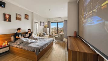 Premium bedding, memory foam beds, desk, blackout drapes