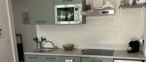 Réfrigérateur, micro-ondes, plaque de cuisson, lave-vaisselle