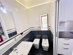 Douche, séchoir à cheveux, bidet, serviettes fournies