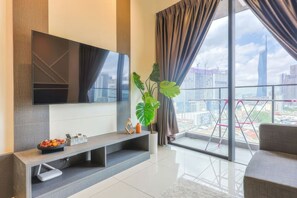 Superior Apartment, 2 Bedrooms, Balcony, City View | Living area | 35-inch TV with cable channels, offices - Staycation KL - Continew Residence (Kuala Lumpur)