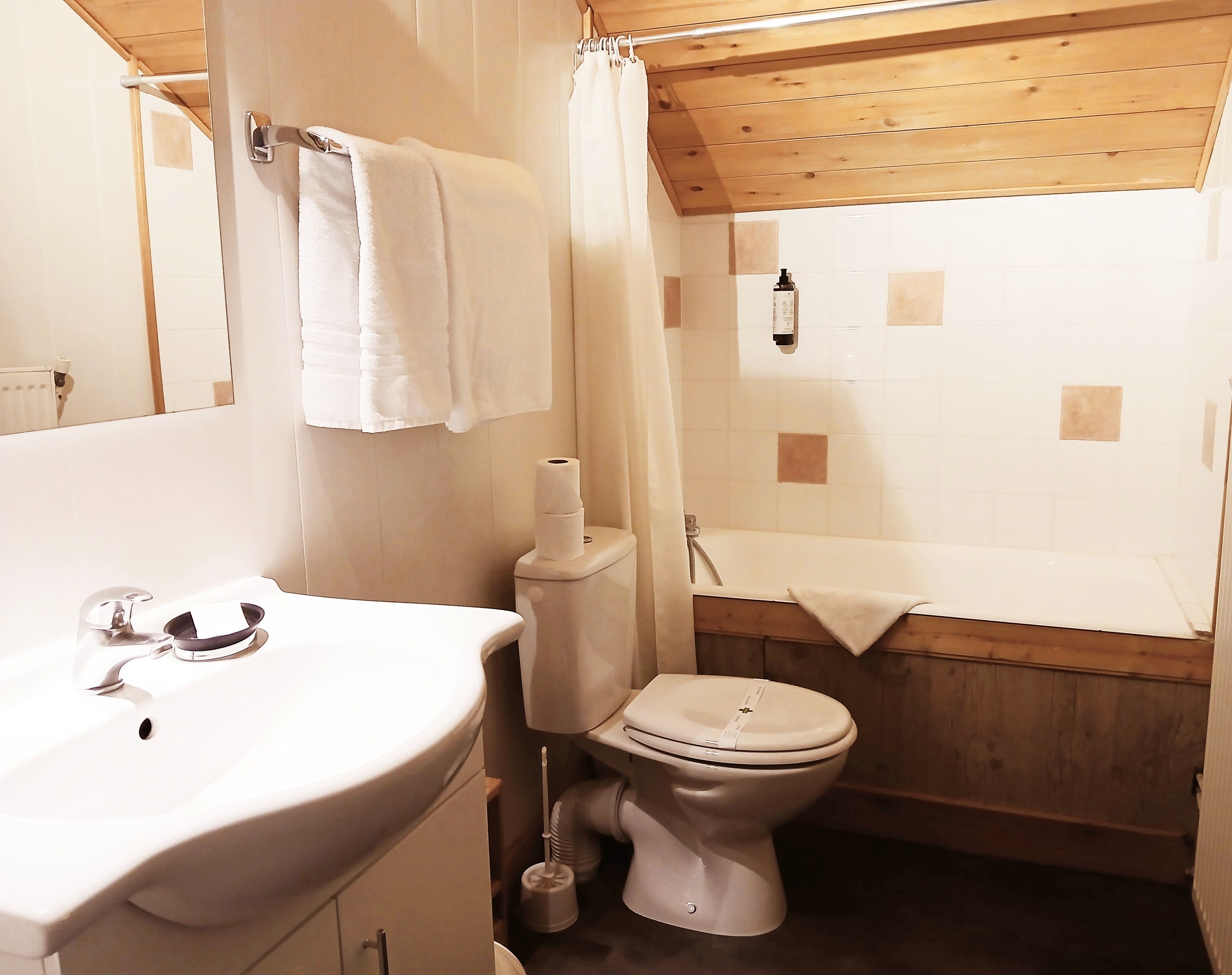 Chambre Double Tradition, vue montagne | Salle de bain | Sèche-cheveux, chaussons, serviettes fournies, savon