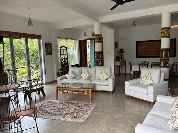 TV, DVD player, books, music library