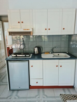 Fridge, stovetop, cookware/dishes/utensils