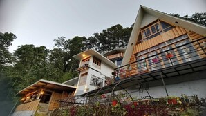A modern house with a sloped roof and a balcony with potted plants. - Zangmo Lee Baam (Gangtok)