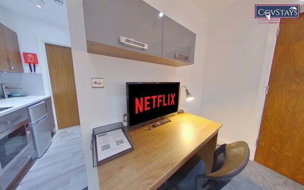 Premier Studio | Premium bedding, down duvets, desk, laptop workspace