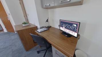 Superior Studio | Desk, laptop workspace, soundproofing, iron/ironing board