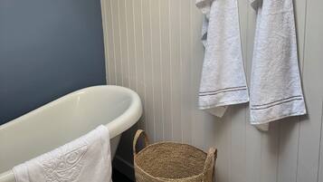 Eco-friendly toiletries, hair dryer, towels, soap