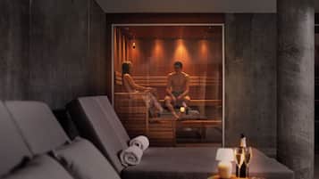 Sauna, steam room, body treatments, massages