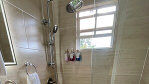 シャワー、タオル、石鹸、トイレットペーパー