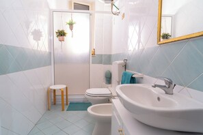 Dusch, hårtork, bidé och handdukar