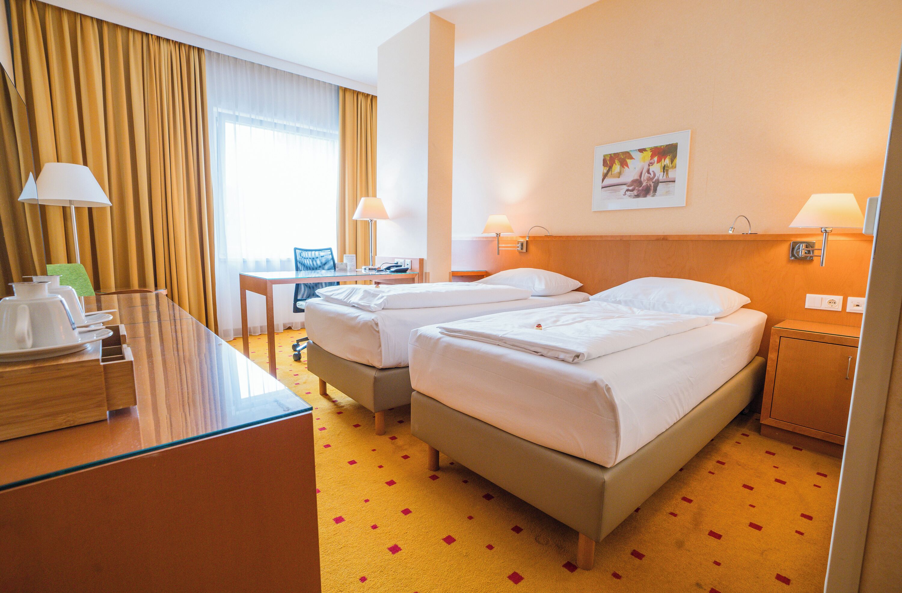 Down comforters, minibar, in-room safe, desk