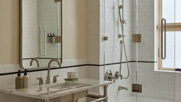 Hair dryer, bathrobes, slippers, towels