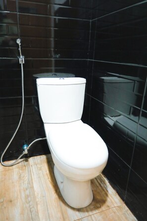 Ducha, bidet, toallas, jabón
