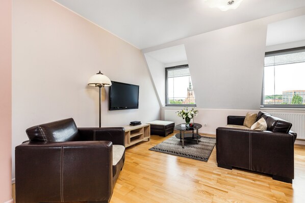 Comfort Apartment, City View | Living area | Flat-screen TV - Tartaczna 235 (Gdańsk)