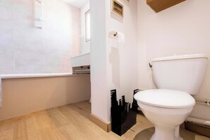 Douche, séchoir à cheveux, serviettes fournies