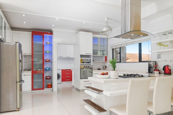 Fridge, microwave, oven, toaster