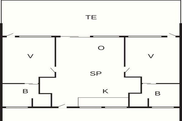 Plano de planta con habitaciones identificadas: TE, V, SP, B y K.