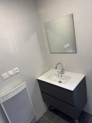 Shower, hair dryer, toilet paper