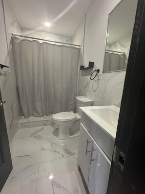 Pancuran mandi, pengering rambut, tuala disediakan, sabun 