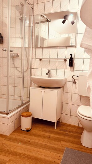 Secadora de cabello, toallas, jabón, papel de baño 