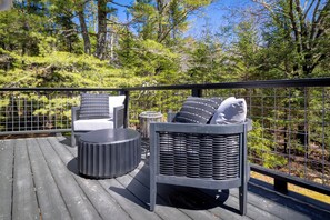 Terrace/patio - Acadia Evergreen Retreat | Game Room • EV Charger • Sauna • Pets Welcome (Mount Desert)