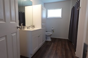 Hair dryer, towels, toilet paper