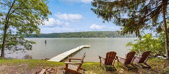 Charming lake view home w/dock, pergola and grill & lake side fire pit