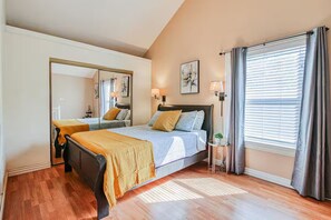 1 bedroom, desk, iron/ironing board, travel crib