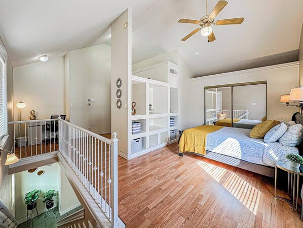 1 bedroom, desk, iron/ironing board, travel cot