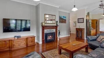 TV, fireplace