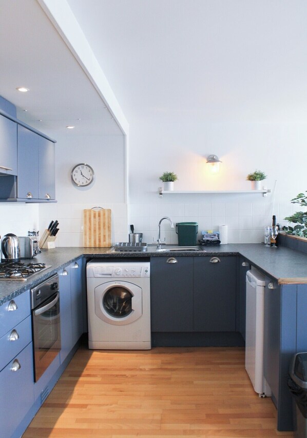 Fridge, microwave, oven, toaster