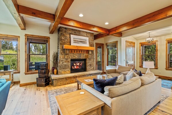 TV, fireplace, foosball