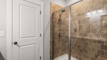 Shower, hair dryer, shampoo
