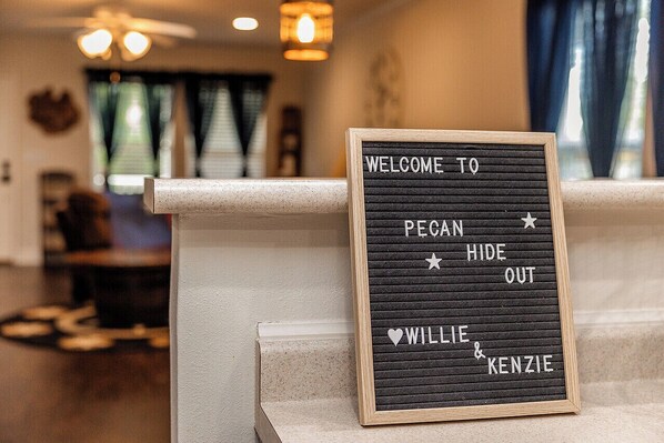 Lobby - New! Pecan Hide Out is a rustic home with fire pit and tree house! (Brenham)