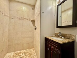 Shower, towels, toilet paper