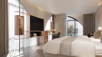 Terrace Suite | Minibar, in-room safe, desk, laptop workspace